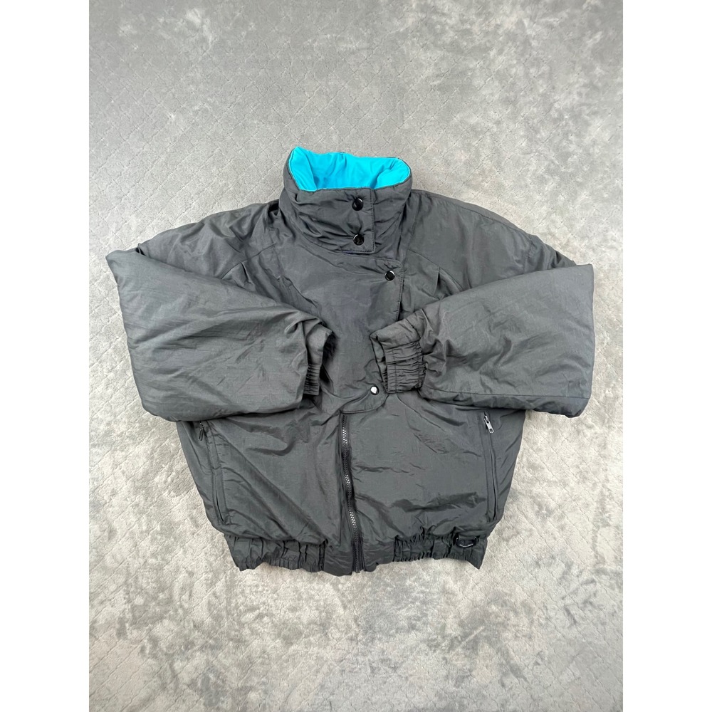 Vintage 90s Northwest Mountain Wear‎ Jacket Black Teal Blue Zip Up Puffer Size M